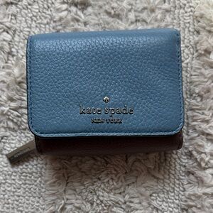 Kate Spade Two-Tone Pebbled Leather Wallet - Light Blue & Dark Brown